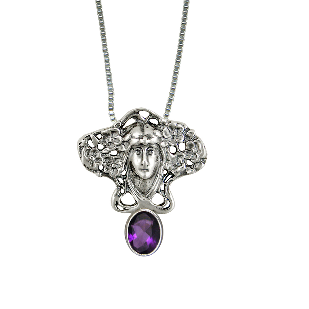 Sterling Silver Woman Maiden of the Misty Meadow Pendant Necklace With Amethyst